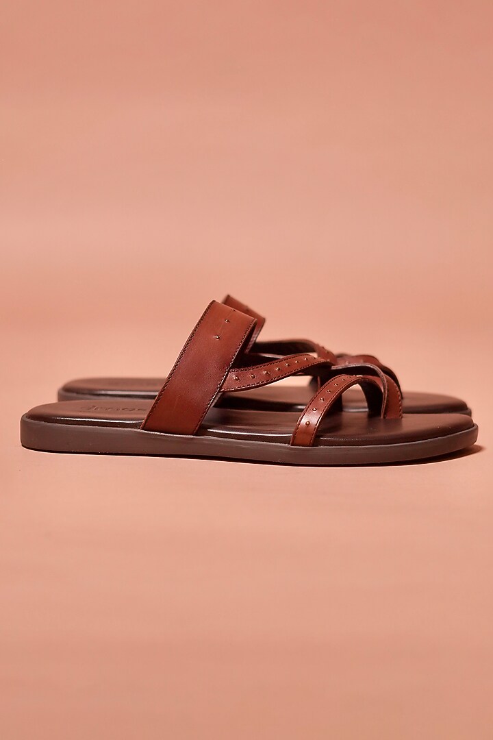 Brown Grain Leather Flats by Dmodot at Pernia's Pop Up Shop