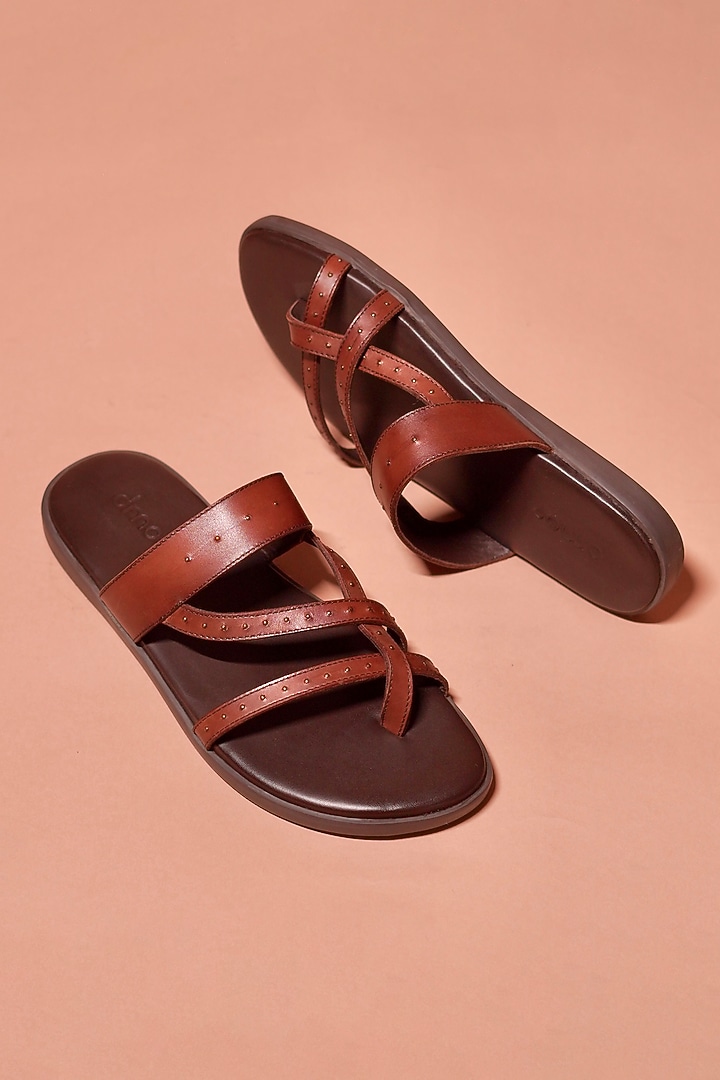 Brown Grain Leather Flats by Dmodot at Pernia's Pop Up Shop