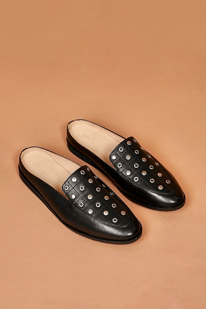 Black Leather Mules by Dmodot at Pernia's Pop Up Shop