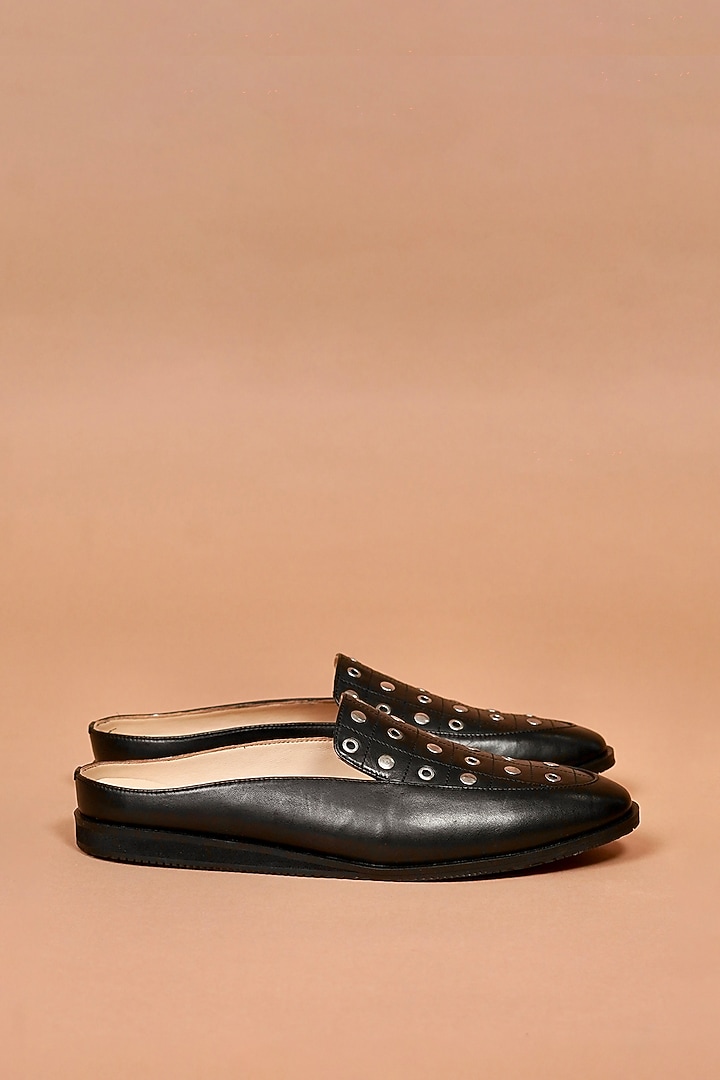Black Leather Mules by Dmodot at Pernia's Pop Up Shop