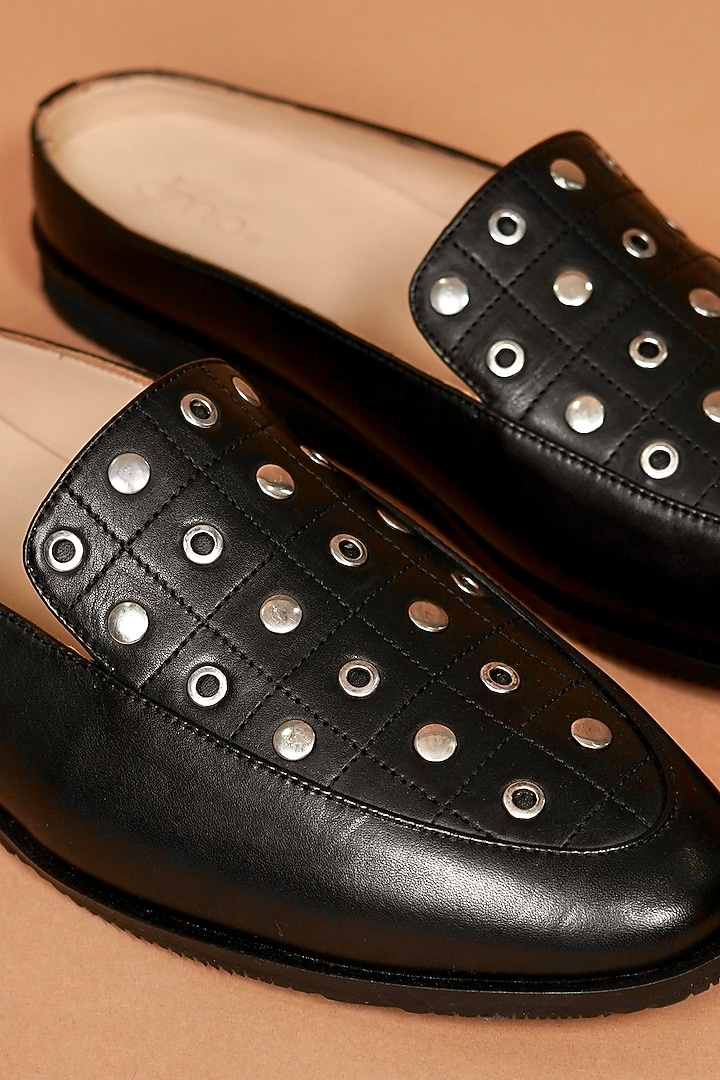 Black Leather Mules by Dmodot at Pernia's Pop Up Shop