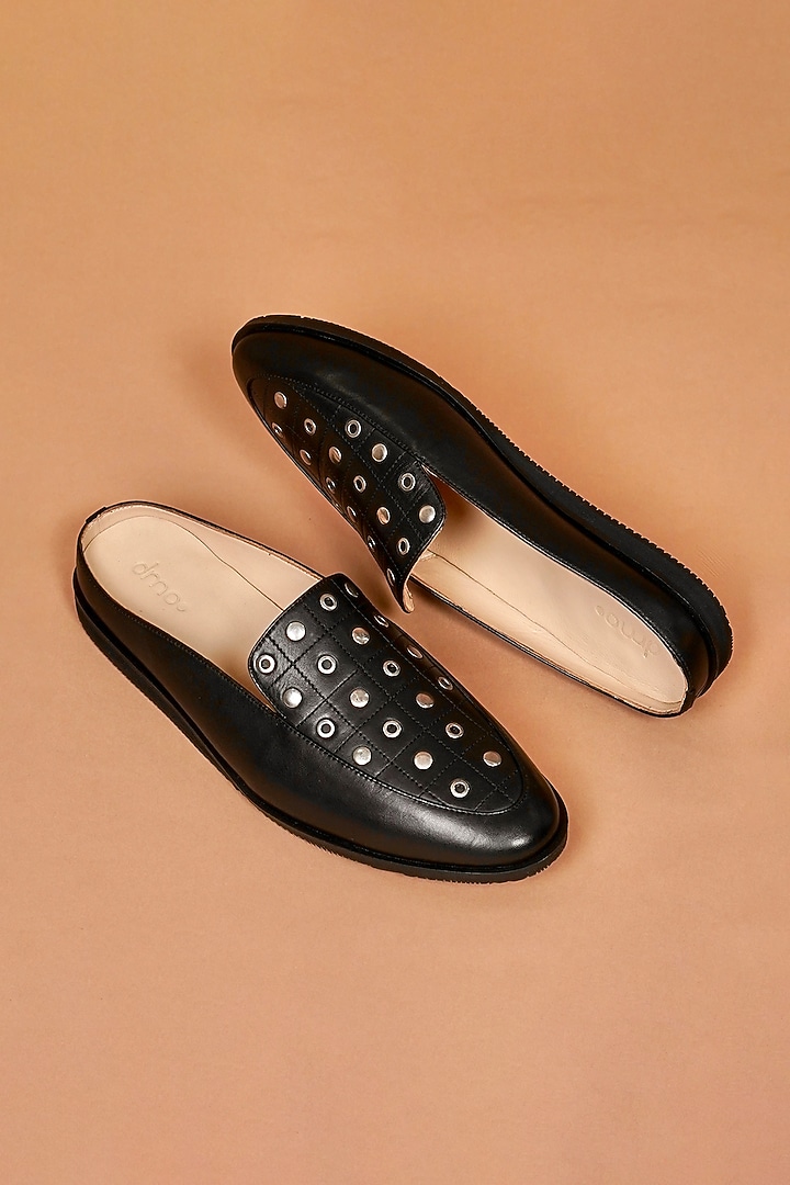 Black Leather Mules by Dmodot at Pernia's Pop Up Shop