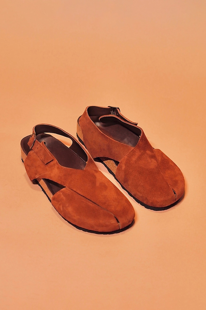 Brown Leather Peshwaris by Dmodot at Pernia's Pop Up Shop