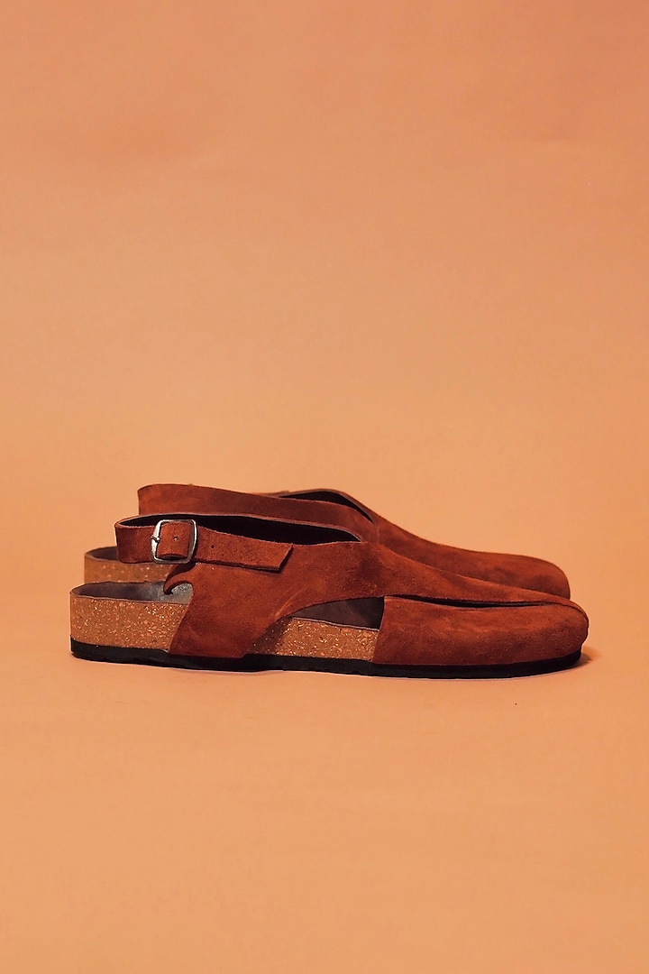 Brown Leather Peshwaris by Dmodot at Pernia's Pop Up Shop