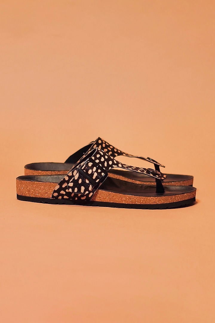 Black Leather Leopard Printed Slippers by Dmodot at Pernia's Pop Up Shop