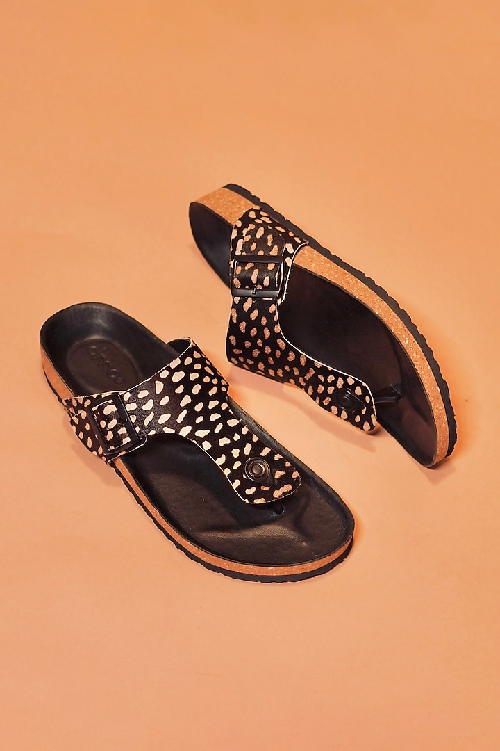 Black Leather Leopard Printed Slippers by Dmodot at Pernia's Pop Up Shop