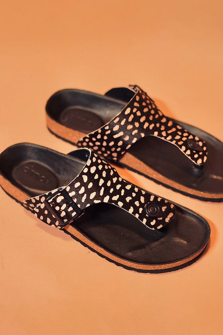 Black Leather Leopard Printed Slippers by Dmodot at Pernia's Pop Up Shop