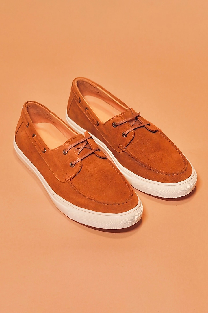 Tan Leather Sneakers by Dmodot at Pernia's Pop Up Shop