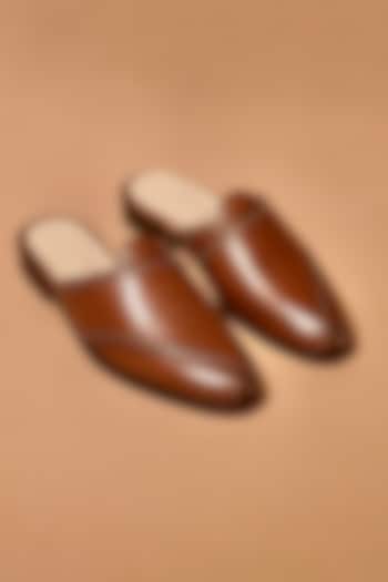 Brown Leather Rivet Embellished Peshawari Mules by Dmodot at Pernia's Pop Up Shop