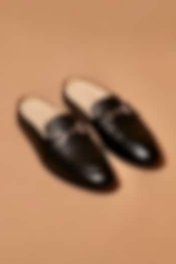 Black Leather Slip-On Mules by Dmodot at Pernia's Pop Up Shop