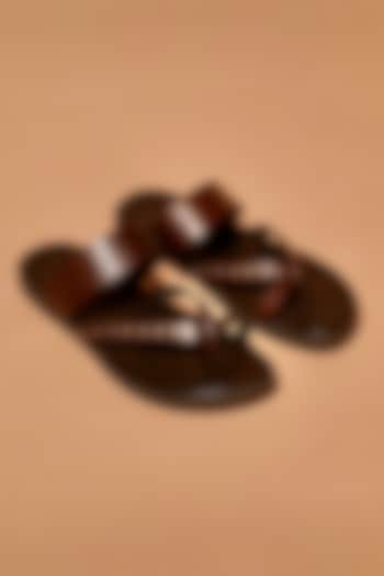 Deep Brown Leather Rivet Embellished Flats by Dmodot at Pernia's Pop Up Shop