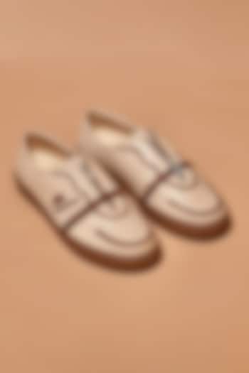 Mocha Leather Zipper Sneakers by Dmodot at Pernia's Pop Up Shop