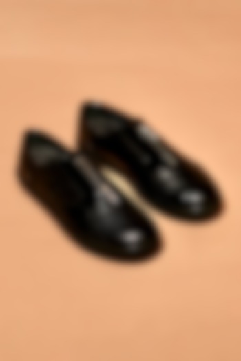 Black Leather Patent Zipper Sneakers by Dmodot at Pernia's Pop Up Shop