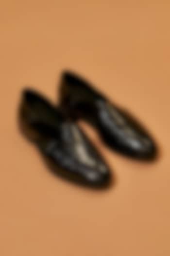 Black Leather Embossed Peshwari by Dmodot at Pernia's Pop Up Shop