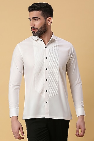 White Shirting Tuxedo Shirt by DMODE