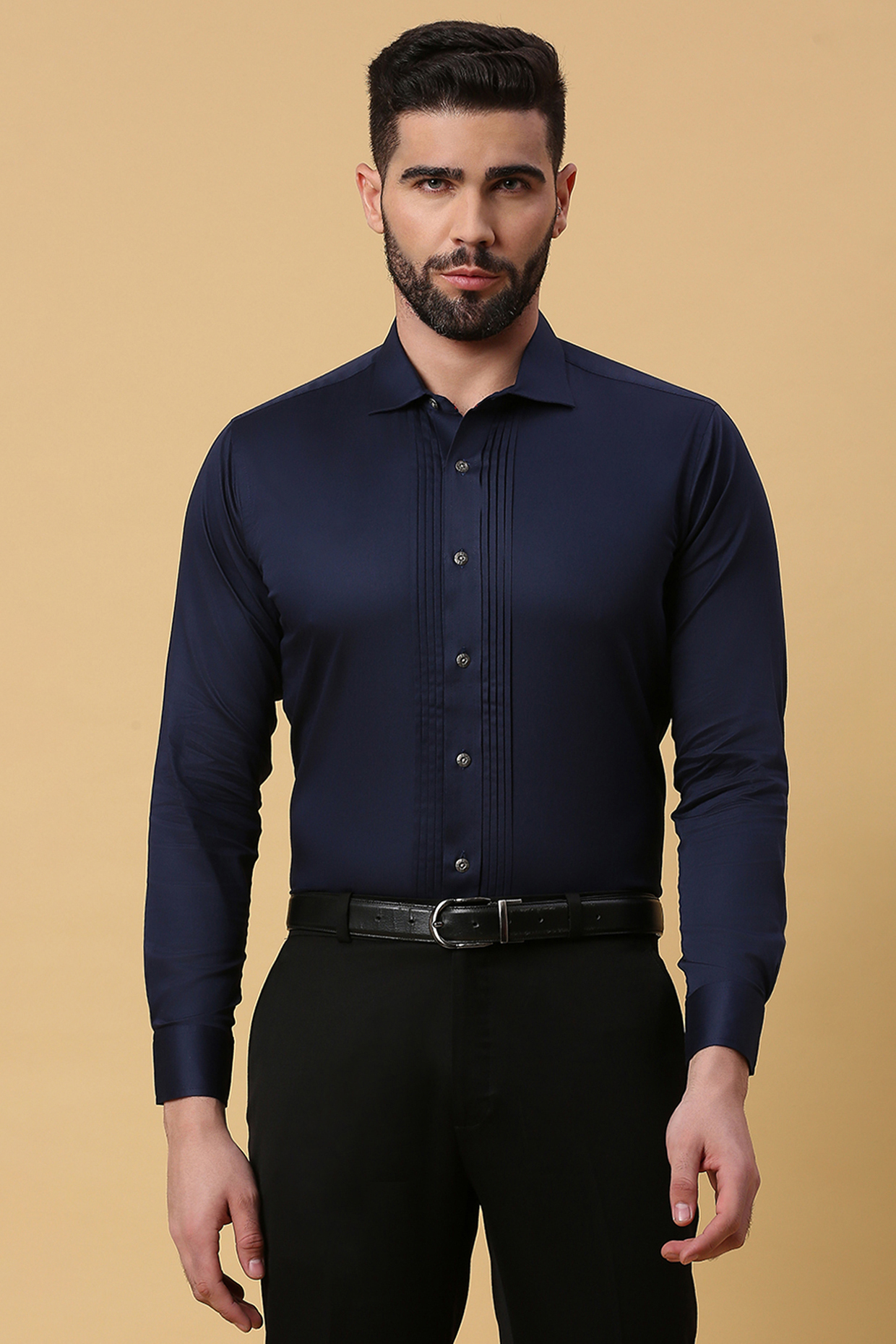 Navy Blue Shirting Tuxedo Shirt by DMODE