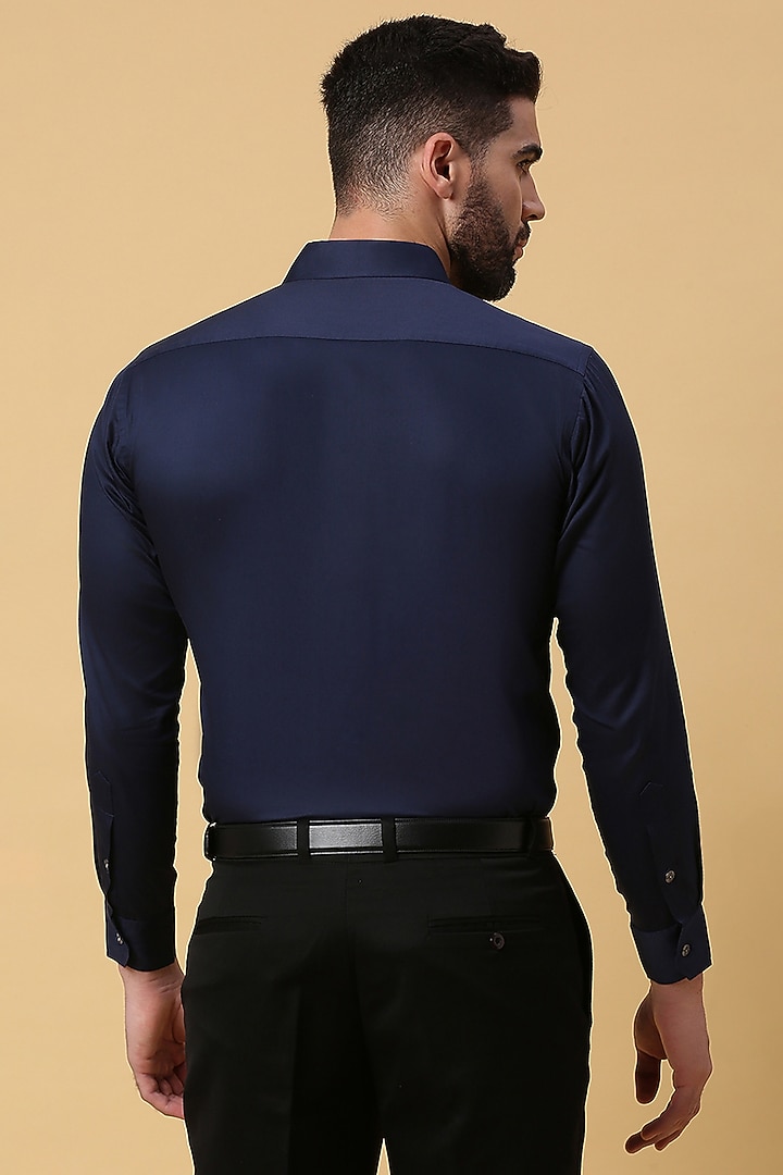 Navy Blue Party Wear Shirting Tuxedo Party Wear Shirt by DMODE at Pernia's Pop Up Shop