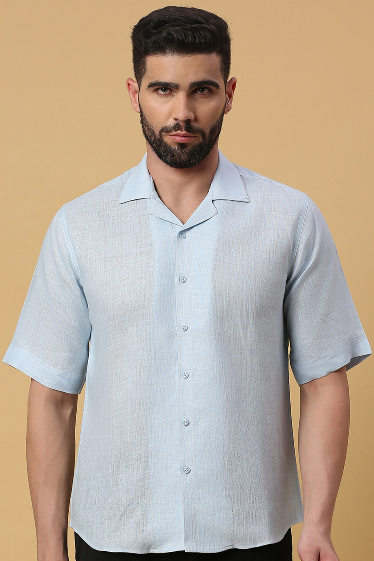 Sky Blue Linen Threadwork Shirt by DMODE