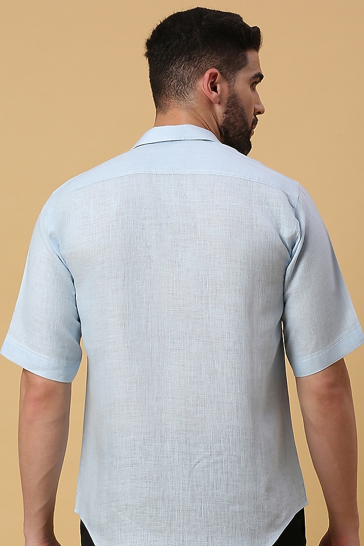 Sky Blue Linen Threadwork Party Wear Shirt by DMODE at Pernia's Pop Up Shop