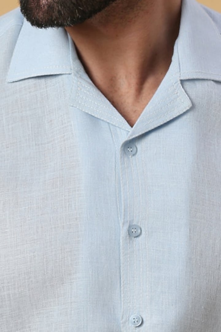 Sky Blue Linen Threadwork Party Wear Shirt by DMODE at Pernia's Pop Up Shop