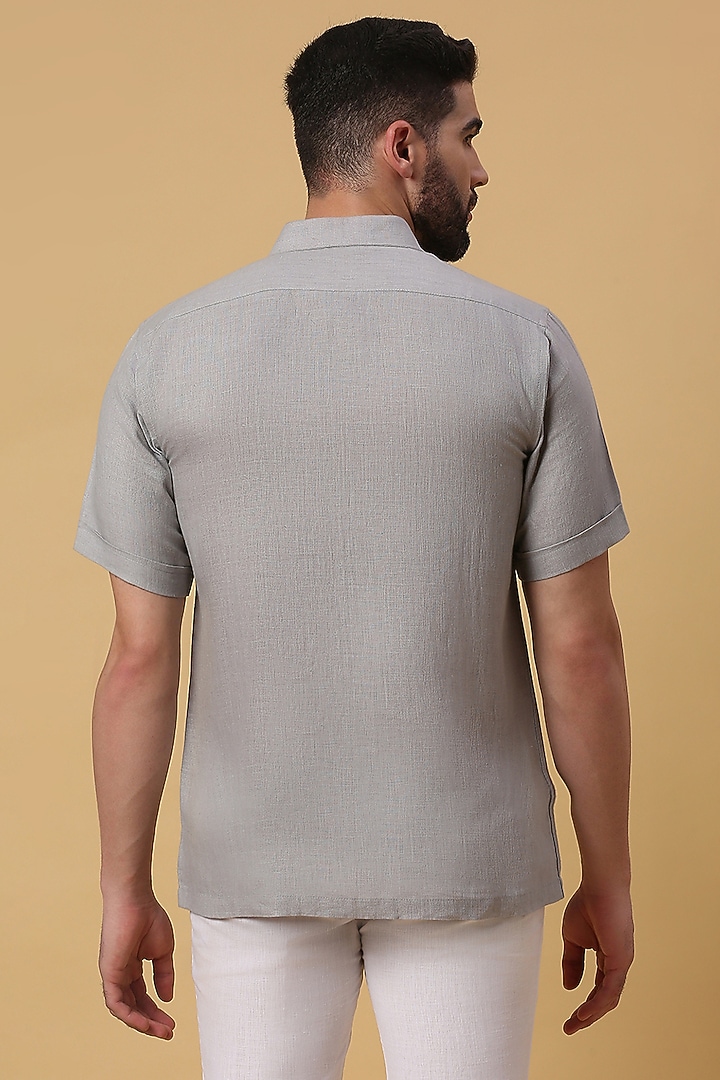 Grey Linen Embroidered Party Wear Shirt by DMODE at Pernia's Pop Up Shop