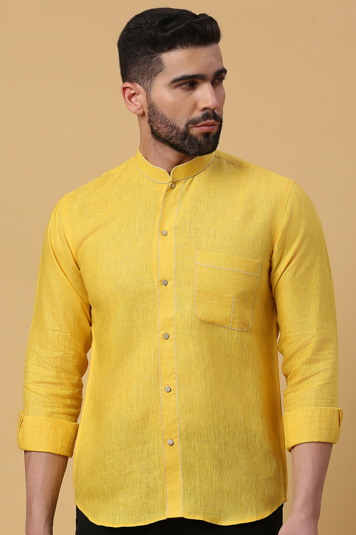 Yellow Matka Linen Shirt by DMODE