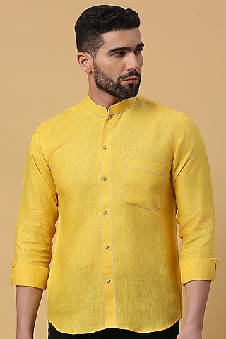 Yellow Matka Linen Shirt by DMODE
