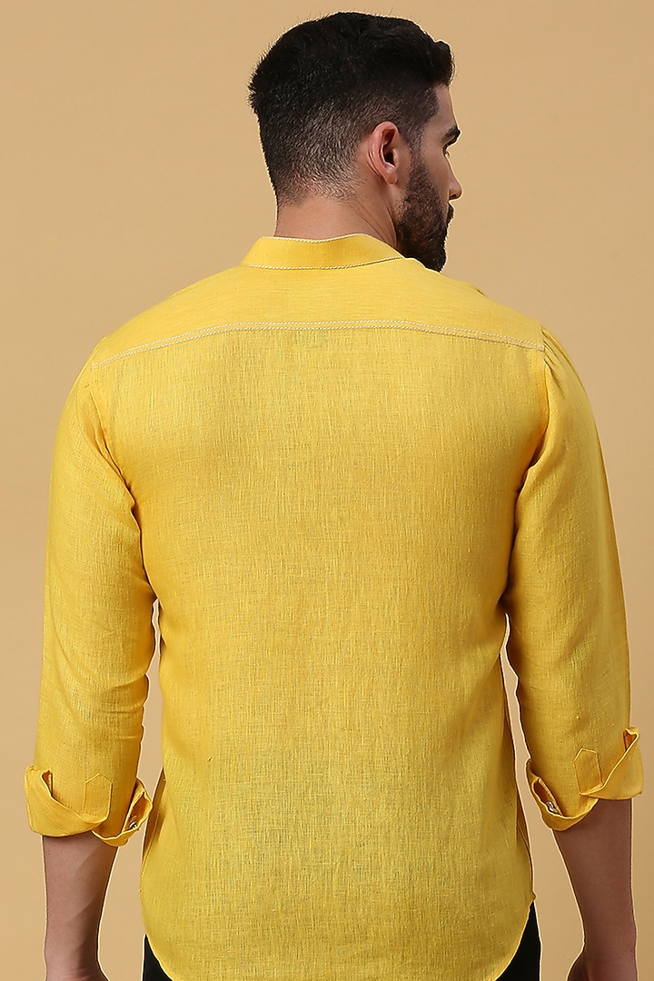 Yellow Matka Linen Party Wear Shirt by DMODE at Pernia's Pop Up Shop