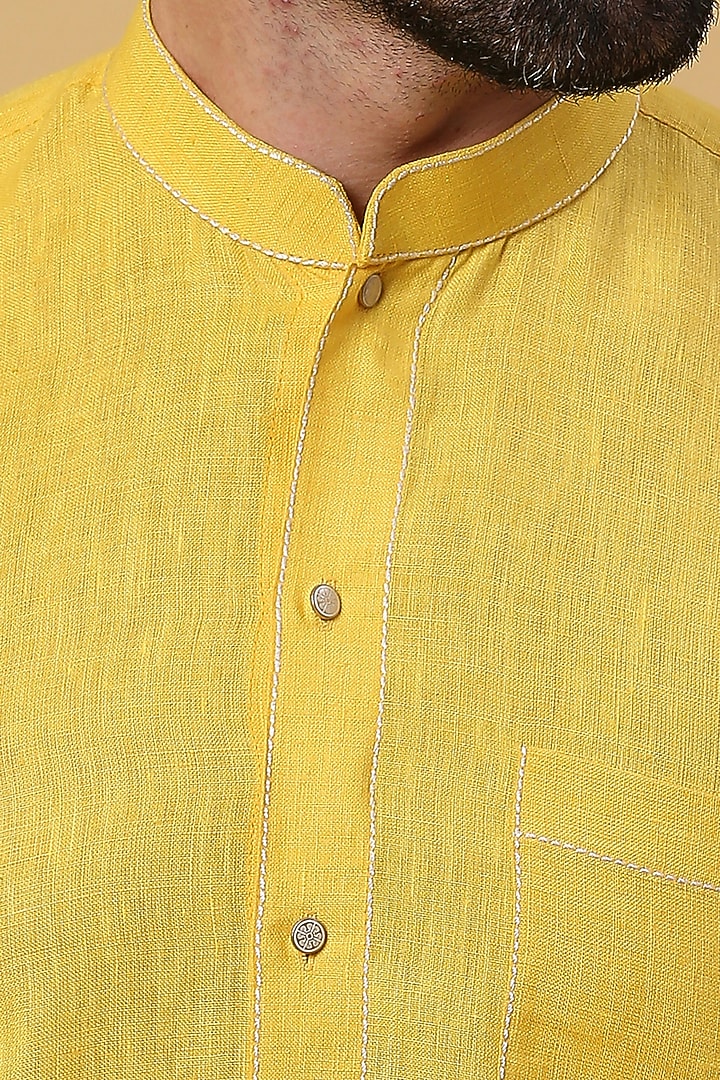 Yellow Matka Linen Party Wear Shirt by DMODE at Pernia's Pop Up Shop