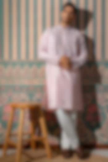 Soft Blush Pink Cotton Silk MIrror Embroidered Kurta Set by DMODE at Pernia's Pop Up Shop