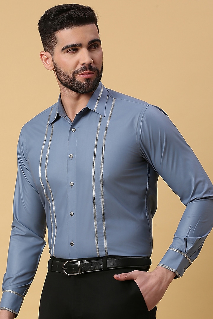 Teal Blue Party Wear Shirting Fabric Party Wear Shirt by DMODE at Pernia's Pop Up Shop