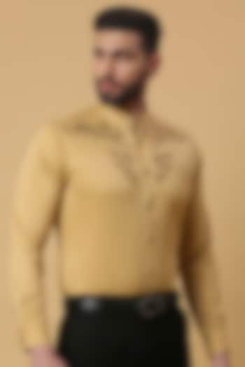 Mustard Party Wear Shirting Fabric Embroidered Party Wear Shirt by DMODE at Pernia's Pop Up Shop