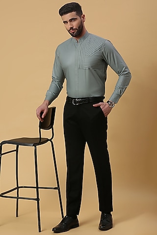 Metallic Green Shirting Fabric Shirt by DMODE