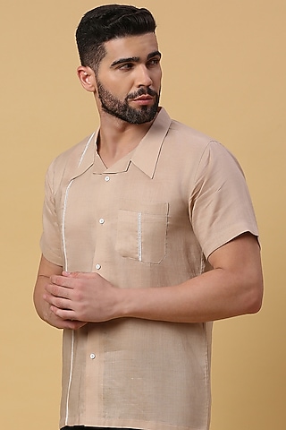 Camel Brown Linen Shirt by DMODE