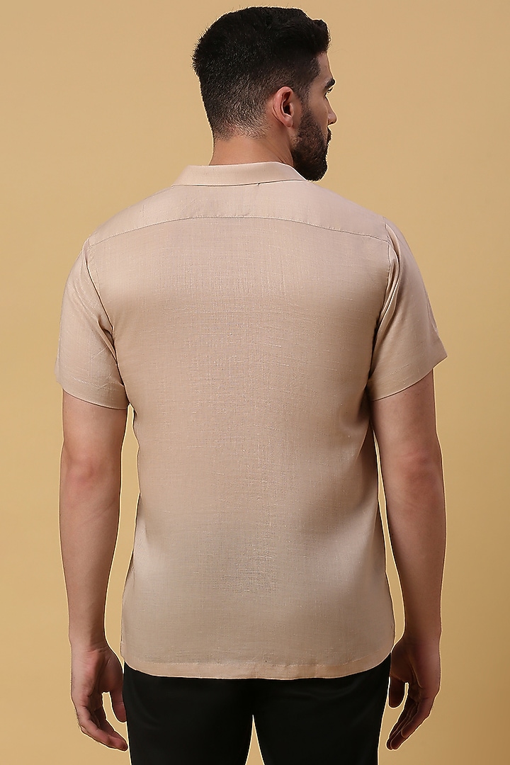 Camel Brown Linen Party Wear Shirt by DMODE at Pernia's Pop Up Shop