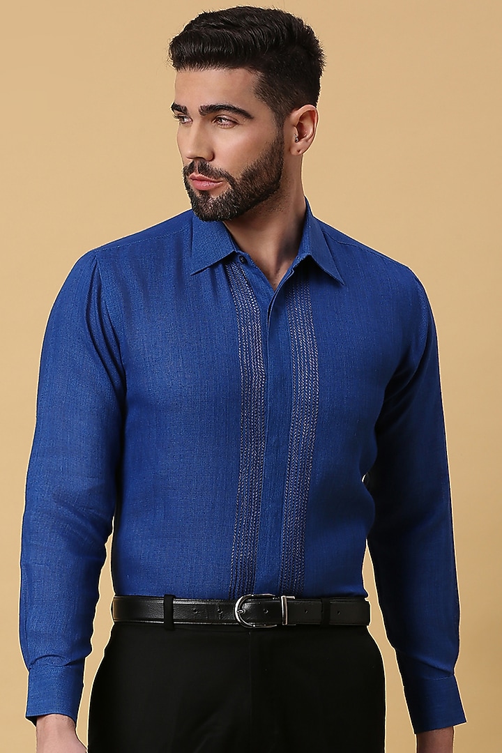Ink Blue Party Wear Shirting Fabric Party Wear Shirt by DMODE at Pernia's Pop Up Shop