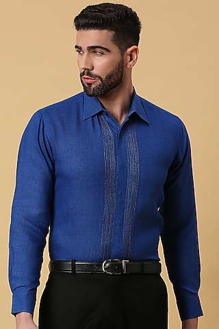 Ink Blue Shirting Fabric Shirt by DMODE