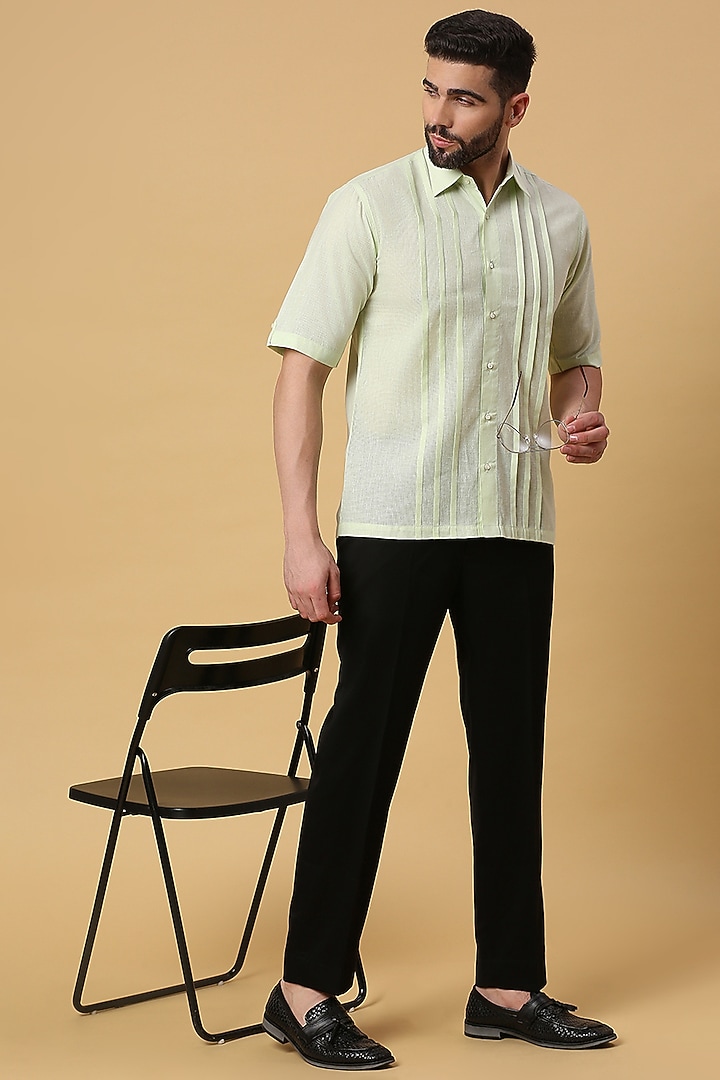 Sage Green Linen Party Wear Shirt by DMODE at Pernia's Pop Up Shop