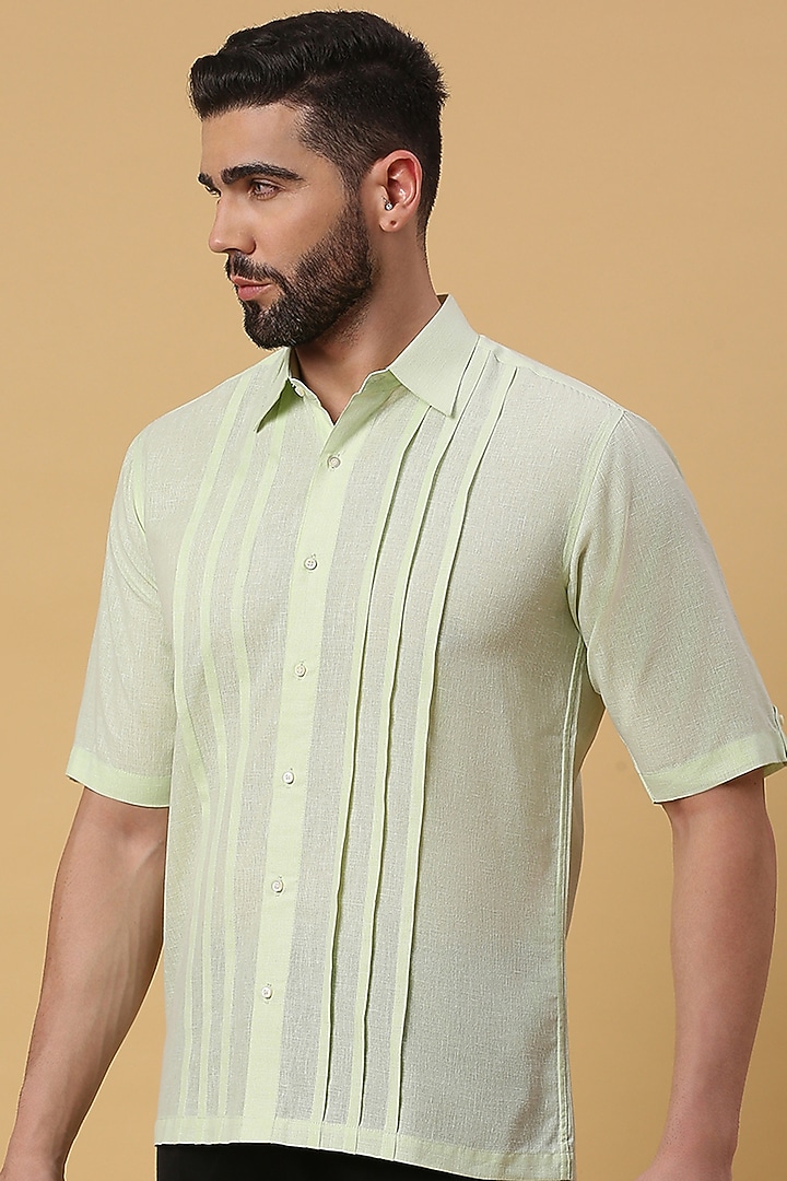 Sage Green Linen Party Wear Shirt by DMODE at Pernia's Pop Up Shop