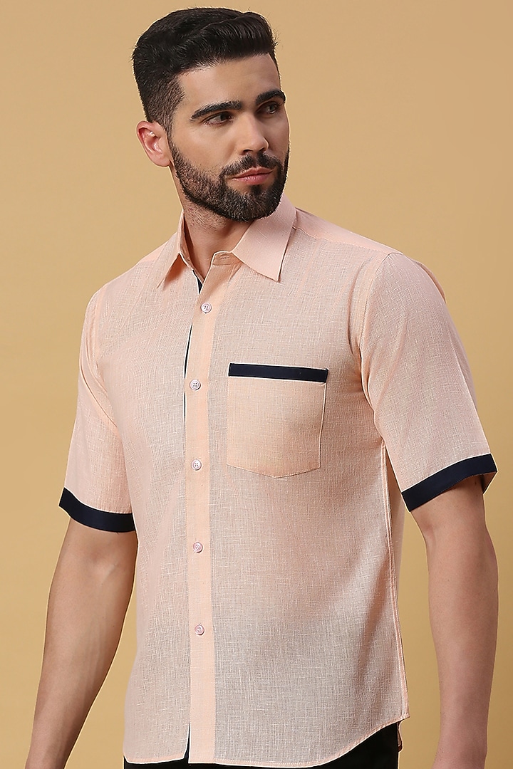 Peach Linen Party Wear Shirt by DMODE at Pernia's Pop Up Shop