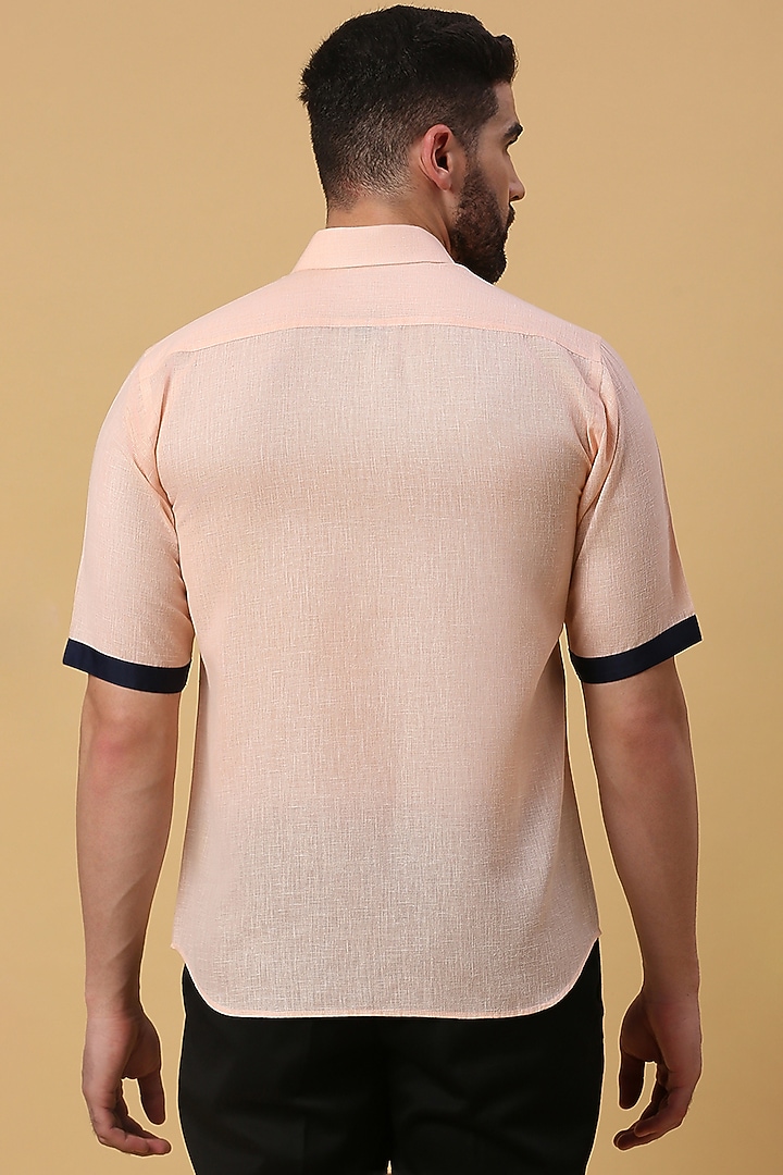 Peach Linen Party Wear Shirt by DMODE at Pernia's Pop Up Shop