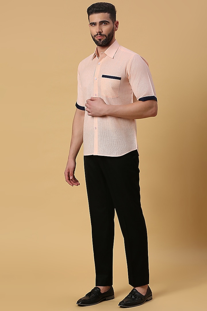 Peach Linen Party Wear Shirt by DMODE at Pernia's Pop Up Shop