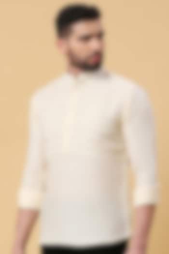 Light Lemon Yellow Linen Party Wear Shirt by DMODE at Pernia's Pop Up Shop