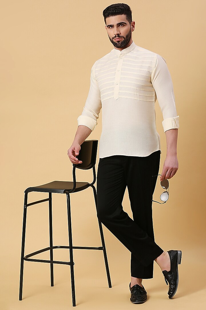 Light Lemon Yellow Linen Party Wear Shirt by DMODE at Pernia's Pop Up Shop