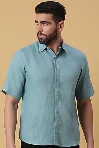 Aqua Linen Shirt by DMODE