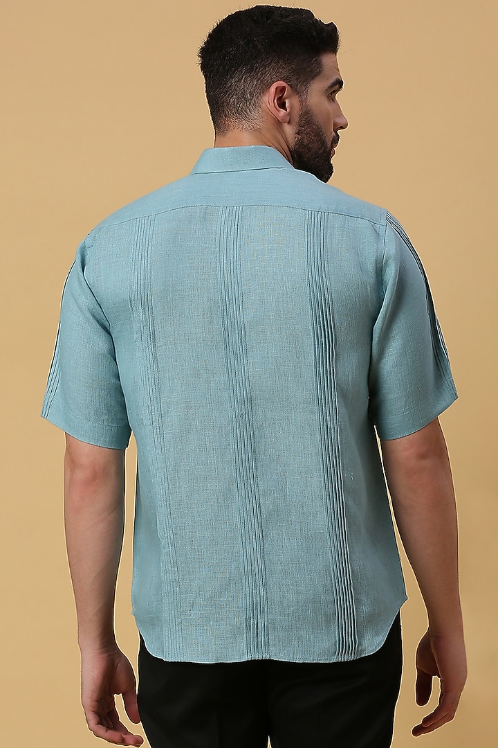Aqua Linen Party Wear Shirt by DMODE at Pernia's Pop Up Shop