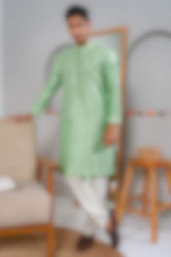 Mint Green Dupion Silk Geometric Threadwork Kurta Set by DMODE at Pernia's Pop Up Shop