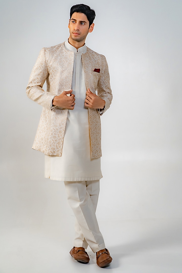 Gold & Ivory Brocade Open Jacket Set by DMODE at Pernia's Pop Up Shop