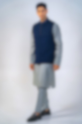 Navy Suiting Pintuck Bundi Jacket Set by DMODE at Pernia's Pop Up Shop