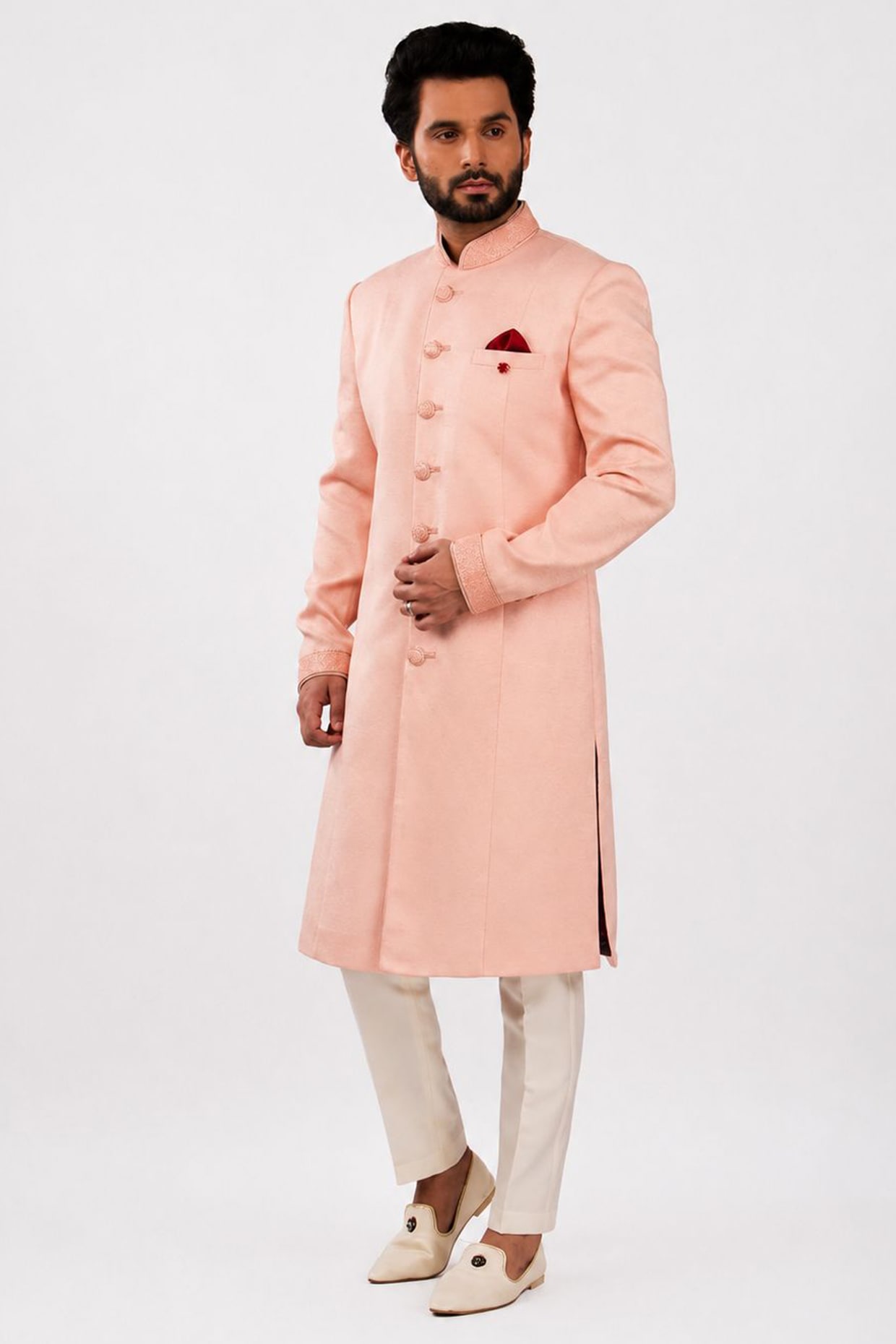 DMODE Blush Pink Textured Jute Sherwani Set